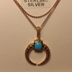 Gold Plated Sterling Silver Turquoise Cresent Shaped Pendant