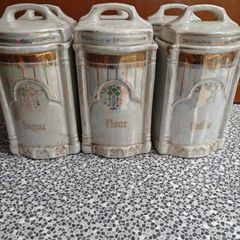 Vintage set of 6 Vintage German pre-war Lustreware kitchen storage jars