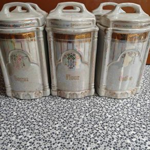 Vintage set of 6 Vintage German pre-war Lustreware kitchen storage jars