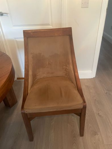 Walnut dining table & 4 velvet chairs