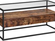main image for ad TV Stand for TVs up to 55 inches, TV Shelf, TV Stand, Lowboard, Glass Table, 2 Drawers, Living Room, Bedroom, Tempered Glass, Industrial Design, Vintage Brown/Black