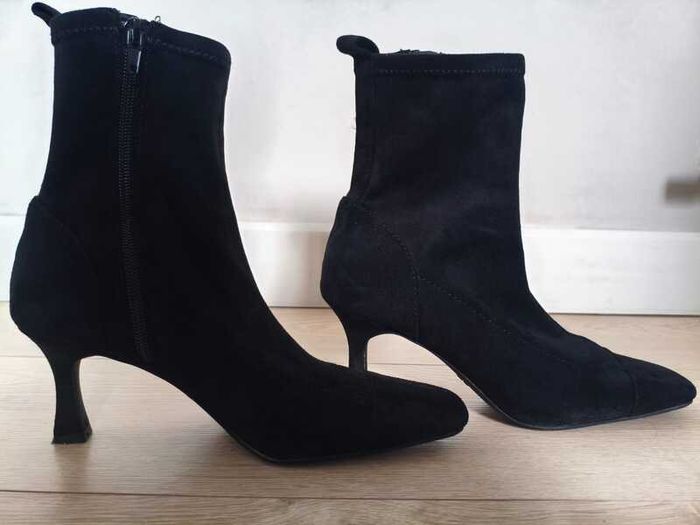 Black suede-look kitten heel ankle boots