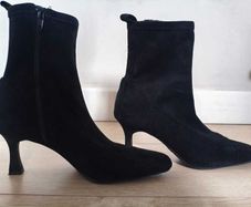 Black suede-look kitten heel ankle boots