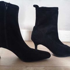 Black suede-look kitten heel ankle boots