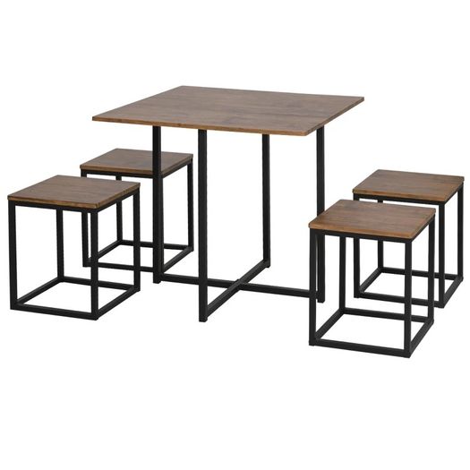 MDF Topped Steel 5-Piece Dining Table w/ 4 Stools Set Black (FREE SHIPPING)