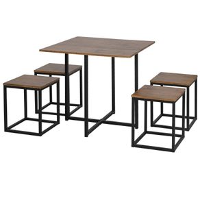 MDF Topped Steel 5-Piece Dining Table w/ 4 Stools Set Black (FREE SHIPPING)