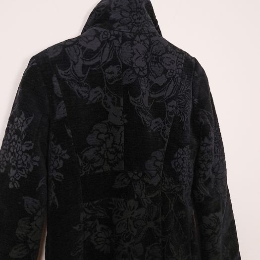Desigual Black Velvet Embossed Floral Pattern High Neck Longline Coat 8UK/36EU