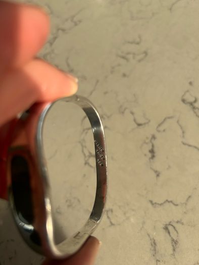 Vintage Mexican solid silver bangle, malachite inlay