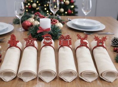 Christmas Napkin Rings Set  Festive Table Decor