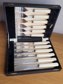 Vintage English silver plate Knifes and Forks Set