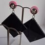 Neon Fuchsia Pink & Black Retro Vibe Earrings Image 7