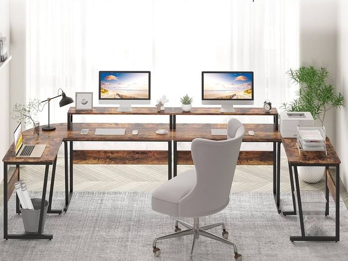 SALE | Computer Desk, L-shaped Corner Desk with Large Monitor Stand, Switchable PC Laptop Table, Gaming Writing Workstation for Home Office (Rustic Brown