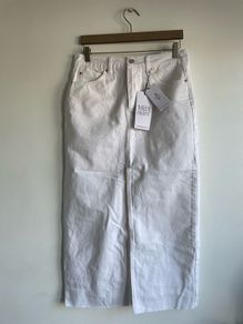 Stradivarius white denim midi skirt with front slit size 12