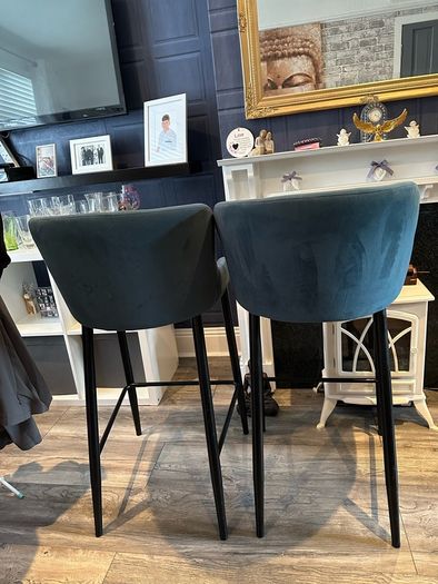 Pair of Teal Velvet Quilted Dining Chairs