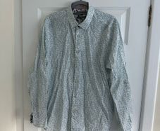 Ted Baker Men's Long Sleeve White Shirt with Blue Leaf Print - size 5 (large)