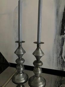 New 2 matching distressed metal candle holders with 2 new candles from Folkster