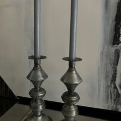 New 2 matching distressed metal candle holders with 2 new candles from Folkster