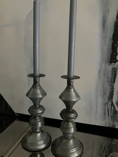 New 2 matching distressed metal candle holders with 2 new candles from Folkster