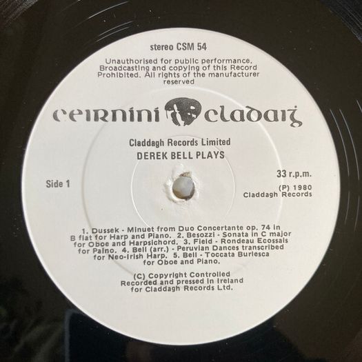 Derek Bell "Plays With Himself" - Claddagh Records LP