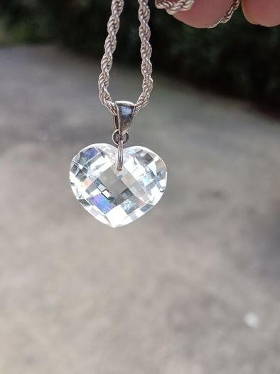 Stunning Large Cubic Zirconia Love Heart on Heavy Sterling Silver Chain