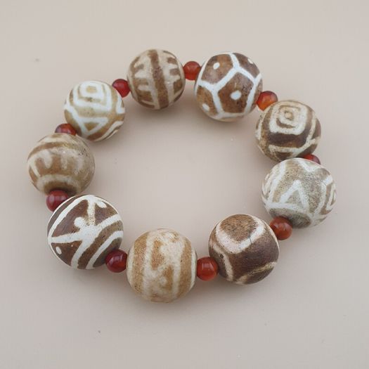 Vintage Burmese Pumtek Pyu Petrified Wood Beads Bracelet