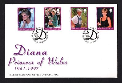 1998 Isle of Man Diana Princess of Wales 1961-1997 Commemorative Stamps First Day Cover (FDC)