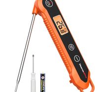 Meat Thermometer with IPX6 Waterproof, Food Thermometer Foldable Food Temperature Probe with LCD Backlight Calibration Lock Fuction, Kitchen Digital Instant Read Probe for Oil Jam Milk