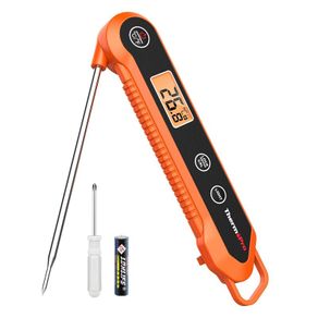 Meat Thermometer with IPX6 Waterproof, Food Thermometer Foldable Food Temperature Probe with LCD Backlight Calibration Lock Fuction, Kitchen Digital Instant Read Probe for Oil Jam Milk