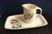 Lovely Small Sandwich Plate and Matching Milk Jug in a Pretty Floral Pattern, by Faianta Sighisoara Porcelain, Romania.