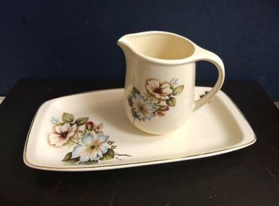 Lovely Small Sandwich Plate and Matching Milk Jug in a Pretty Floral Pattern, by Faianta Sighisoara Porcelain, Romania.