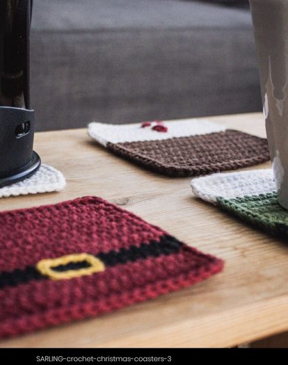 Hand Knitted Christmas Coasters