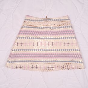 Traffic People Gold Pink Blue Metallic Geometric Jacquard Mini Skirt Size S
