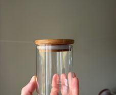 Set of 15 glass spice jars with bamboo lid