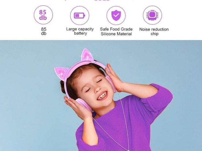 Kids Headphones, Cat Ear LED Light Up Wired Headphones Over Ear with 85dB Volume Limited Hearing Protection,Cute Headphones for Girls MULTIPLE COLOURS AVAILABLE (FREE POSTAGE)