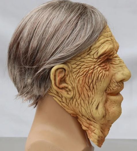 Old woman Halloween latex mask with hair.