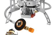 3 Burner Folding Camping Gas Stove 6800W with Piezo Ignition, Backpacking Stove Windproof Portable Camping Stove with Adapters for Outdoor Cooking, Hiking, Fishing and BBQs