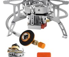 3 Burner Folding Camping Gas Stove 6800W with Piezo Ignition, Backpacking Stove Windproof Portable Camping Stove with Adapters for Outdoor Cooking, Hiking, Fishing and BBQs