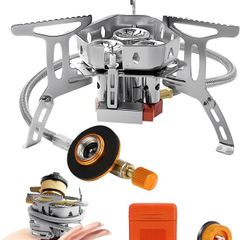 3 Burner Folding Camping Gas Stove 6800W with Piezo Ignition, Backpacking Stove Windproof Portable Camping Stove with Adapters for Outdoor Cooking, Hiking, Fishing and BBQs