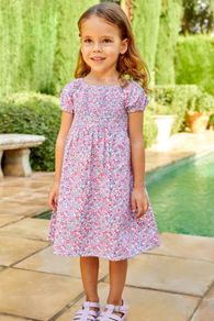 JoJo Maman Bebe Pastel Butterfly Ditsy Print Smocked Dress Age 6-12 Months