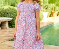 JoJo Maman Bebe Pastel Butterfly Ditsy Print Smocked Dress Age 6-12 Months