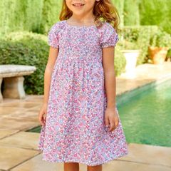 JoJo Maman Bebe Pastel Butterfly Ditsy Print Smocked Dress Age 6-12 Months