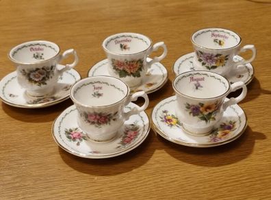 Collection of  Miniatures Elizabethan Staffordshire Bone China Months of the Year Cups and Saucers