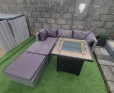 garden furniture suite and gas firepit
