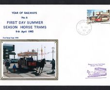1993 Isle of Man Cover showing Year of Railways No 6 first Day Summer Season Horse Trams tying 23p definitive stamp