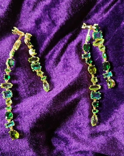 Swarovski asymmetrical drop green crystal earrings