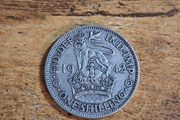 Great Britain UK 1942, One Shilling, George VI, English Crest, Silver Coin - free standard postage