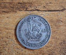 Great Britain UK 1942, One Shilling, George VI, English Crest, Silver Coin - free standard postage