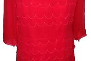 TED BAKER Red 100% Silk Scallop Edge Ruffle Shift Dress