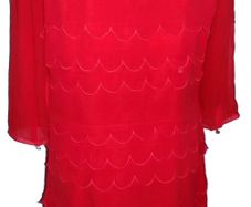 TED BAKER Red 100% Silk Scallop Edge Ruffle Shift Dress