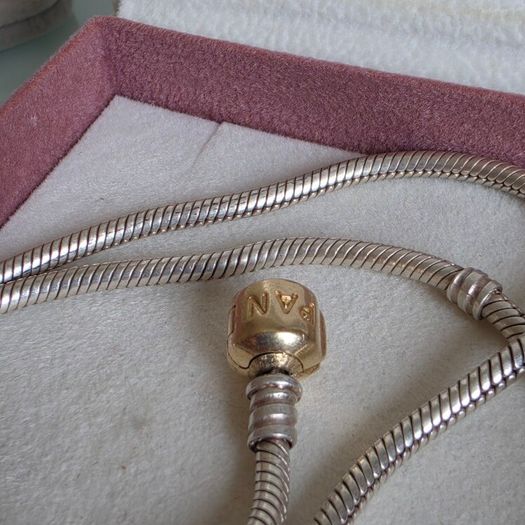 Pandora snake necklace Sterling silver size (40.5cm)gold claps 14k (g585) signs of wear on the clasp please check the all photos